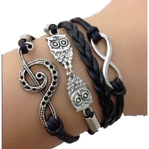 🦉 Musical Owl Infinity Leather Bracelet